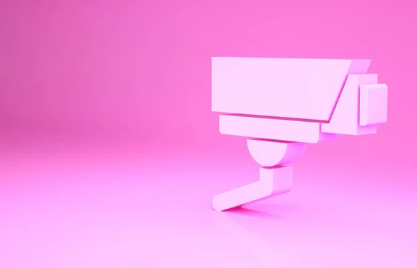Розовый значок камеры безопасности изолирован на розовом фоне. Концепция минимализма. 3D-рендеринг — стоковое фото