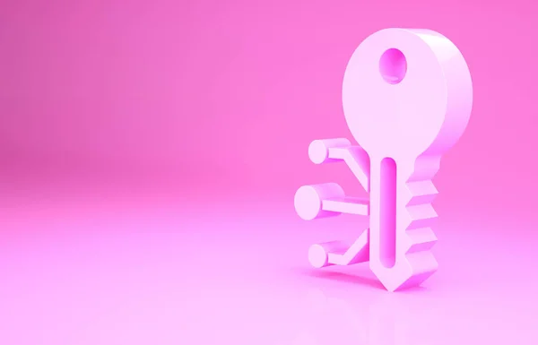 Ροζ εικονίδιο κλειδί Cryptocurrency απομονωμένο σε ροζ φόντο. Έννοια της ασφάλειας στον κυβερνοχώρο ή ιδιωτικό κλειδί, ψηφιακό κλειδί με διεπαφή τεχνολογίας. Μινιμαλιστική έννοια. 3d απεικόνιση 3D καθιστούν — Φωτογραφία Αρχείου