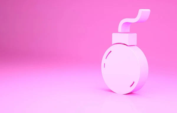 粉色炸弹准备爆炸图标隔离在粉红色背景。最低纲领的概念。3D渲染3D插图 — 图库照片