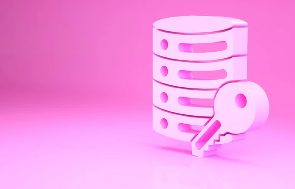 Pink Server beveiliging met key icon geïsoleerd op roze achtergrond. Beveiliging, veiligheid, beschermingsconcept. Minimalisme concept. 3d illustratie 3D renderen — Stockfoto