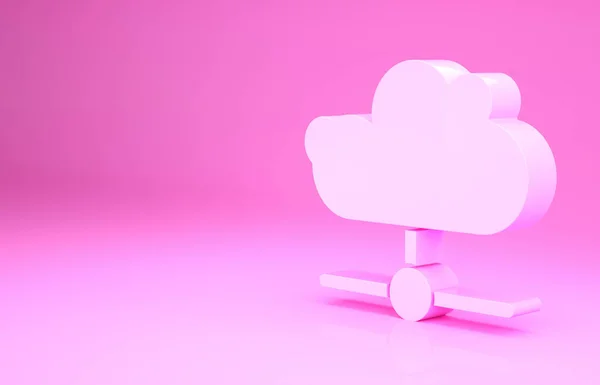 Pink Network cloud σύνδεση εικονίδιο απομονώνονται σε ροζ φόντο. Κοινωνική τεχνολογία. Έννοια υπολογιστικού νέφους. Μινιμαλιστική έννοια. 3d απεικόνιση 3D καθιστούν — Φωτογραφία Αρχείου