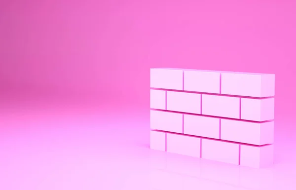 Rózsaszín tűzfal, biztonsági fal ikon elszigetelt rózsaszín háttérrel. Minimalizmus koncepció. 3d illusztráció 3D render — Stock Fotó