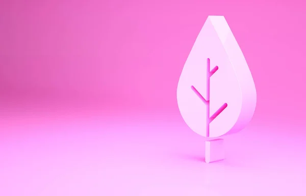 Różowy Liść ikona odizolowany na różowym tle. Świeży naturalny symbol produktu. Koncepcja minimalizmu. Ilustracja 3D 3D renderowania — Zdjęcie stockowe