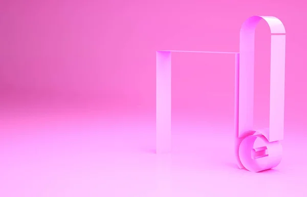 Рожева піктограма фітнес-ланцюжка ізольована на рожевому фоні. Йога килимок згорнутий. Спортивне обладнання. Концепція мінімалізму. 3D ілюстрація 3D рендеринга — стокове фото