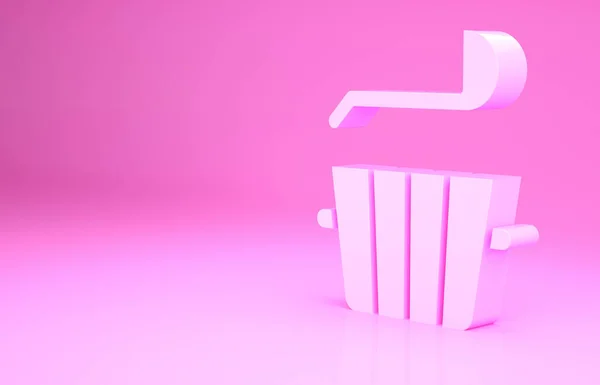 Pinkfarbener Sauna-Eimer und Schöpfkelle-Symbol isoliert auf rosa Hintergrund. Minimalismus-Konzept. 3D Illustration 3D Renderer — Stockfoto