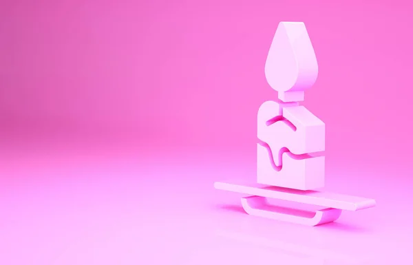 Иконка свечи розового аромата выделена на розовом фоне. Концепция минимализма. 3D-рендеринг — стоковое фото