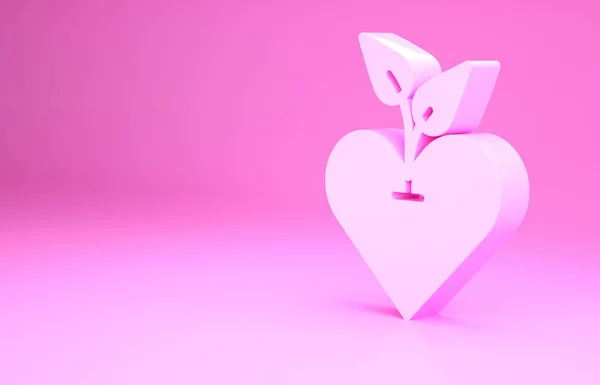 Розовое сердце значок изолирован на розовом фоне. Первая помощь. Здравоохранение, медицинский и фармацевтический знак. Концепция минимализма. 3D-рендеринг — стоковое фото