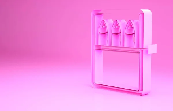 Ícone de peixe enlatado rosa isolado no fundo rosa. Conceito de minimalismo. 3D ilustração 3D render — Fotografia de Stock