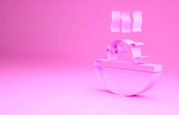 Ícone de sopa de peixe rosa Puffer isolado no fundo rosa. Peixe Fugu Peixe japonês. Conceito de minimalismo. 3D ilustração 3D render — Fotografia de Stock