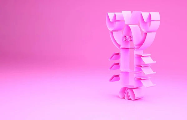 Różowa ikona homara izolowana na różowym tle. Koncepcja minimalizmu. Ilustracja 3D 3D renderowania — Zdjęcie stockowe