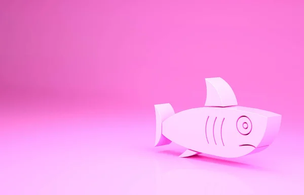 Pink Shark icon isolated on pink background. Minimalism concept. 3d illustration 3D render