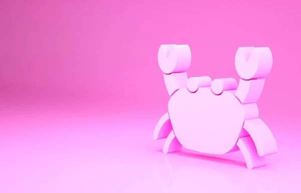 Ícone de caranguejo rosa isolado no fundo rosa. Conceito de minimalismo. 3D ilustração 3D render — Fotografia de Stock