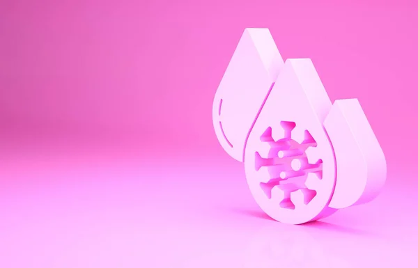 Análisis de sangre rosa y molécula de virus coronavirus icono aislado sobre fondo rosa. Coronavirus, COVID-19. 2019-nCoV. Concepto minimalista. 3D ilustración 3D render — Foto de Stock