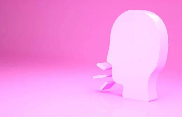 Hombre Rosa tosiendo icono aislado sobre fondo rosa. Infección viral, gripe, gripe, síntoma de resfriado. Tuberculosis, paperas, tos ferina. Concepto minimalista. 3D ilustración 3D render . — Foto de Stock