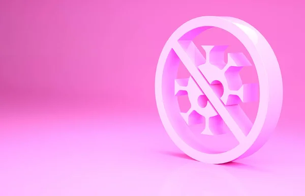 Pink Stop virus icon isolated on pink background. Corona virus 2019-nCoV. Bacteria and germs, cell cancer, microbe, fungi. Minimalism concept. 3d illustration 3D render — Stock Photo, Image