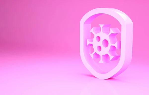 Pink Shield protecting from virus, germs and bacteria icon isolated on pink background. Immune system concept. Corona virus 2019-nCoV. Minimalism concept. 3d illustration 3D render