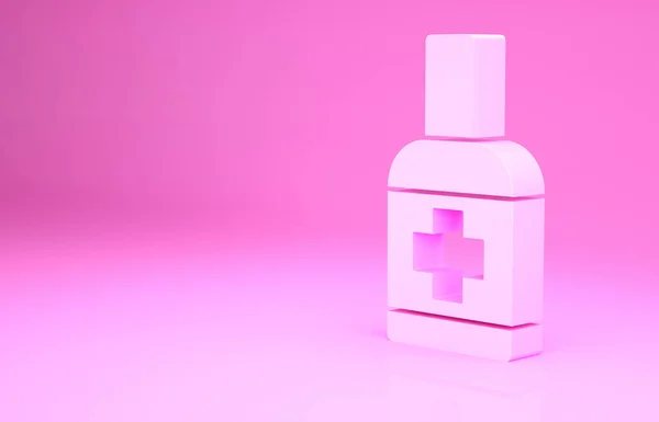 Rosa Flasche flüssige antibakterielle Seife mit Spendersymbol auf rosa Hintergrund. Antiseptisch. Desinfektion, Hygiene, Hautpflege. Minimalismus-Konzept. 3D Illustration 3D Renderer — Stockfoto