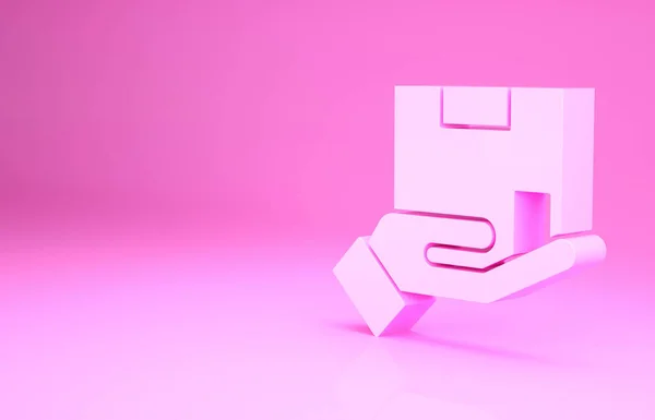 Pinkfarbenes Versicherungssymbol auf rosa Hintergrund. Versicherter Karton außerhalb des Schildes. Minimalismus-Konzept. 3D Illustration 3D Renderer — Stockfoto