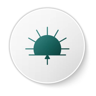 Yeşil Gündoğumu simgesi beyaz arkaplanda izole edildi. Beyaz daire düğmesi. Vektör İllüstrasyonu.