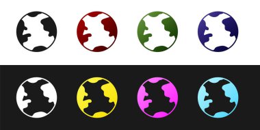 Dünya küre simgesini siyah beyaz arkaplanda izole et. Dünya ya da Dünya işareti. Küresel internet sembolü. Geometrik şekiller. Vektör İllüstrasyonu.