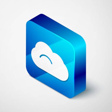 Gri arkaplanda Isometric Cloud simgesi izole edildi. Mavi kare düğme. Vektör İllüstrasyonu.