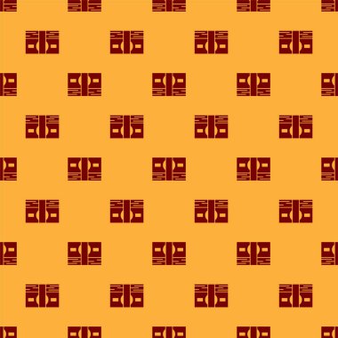 Red Stacks kağıt para ikonu kahverengi arka planda kusursuz desen izole. Para desteleri. Para birimi. Vektör İllüstrasyonu.