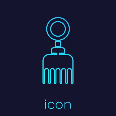 Turkuaz hat saç fırçası simgesi mavi arkaplanda izole edildi. Taraklı saç işareti. Berber sembolü. Vektör İllüstrasyonu.