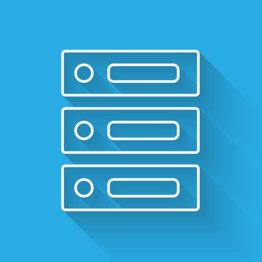 Beyaz çizgi sunucusu, Data, Web sunucu simgesi uzun gölgeli izole edildi. Vektör İllüstrasyonu.