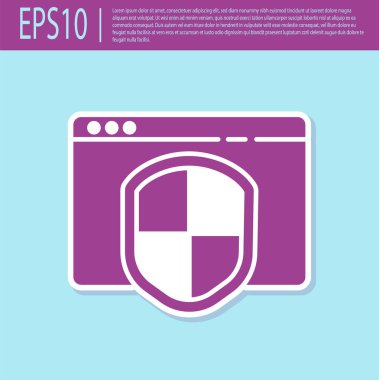 Kalkan simgesi turkuaz arka planda izole edilmiş Retro Mor Tarayıcı. Güvenlik, güvenlik, koruma, gizlilik kavramı. Vektör İllüstrasyonu.