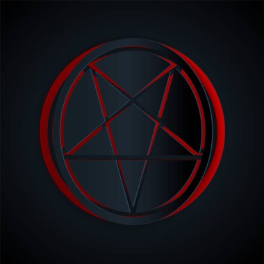 Kağıt, siyah arkaplanda izole edilmiş bir daire simgesinde Pentagram 'ı kesti. Sihirli okült yıldız sembolü. Kağıt sanatı tarzı. Vektör İllüstrasyonu.