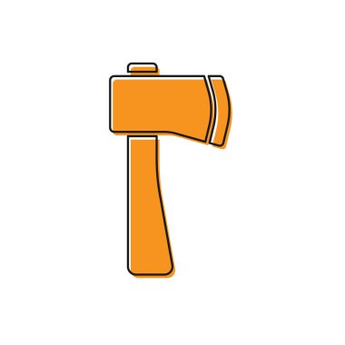 Beyaz arka planda izole edilmiş turuncu tahta balta simgesi. Oduncu baltası. Vektör İllüstrasyonu.