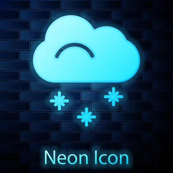 Nube Neón Brillante Con Icono Nieve Aislado Fondo Pared Ladrillo — Vector de stock