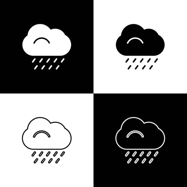 Set Cloud Mit Regen Symbol Isoliert Auf Schwarz Weißem Hintergrund — Stockvektor