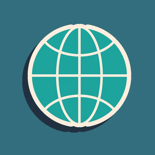 Значок Зелений Світ Ізольовано Зеленому Тлі Шпилька Глобусі Довгий Стиль — стоковий вектор