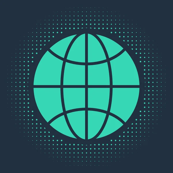 Icône Green Worldwide Isolée Sur Fond Bleu Épingle Sur Globe — Image vectorielle