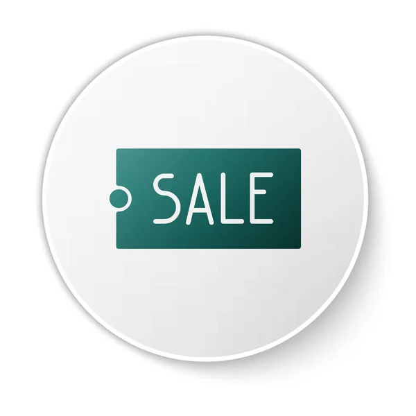 Green Price Tag Επιγραφή Πώληση Εικονίδιο Απομονώνονται Λευκό Φόντο Σήμα — Διανυσματικό Αρχείο