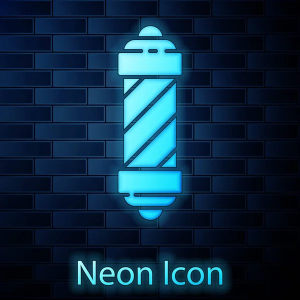 Glödande Neon Classic Frisör Butik Pol Ikon Isolerad Tegel Vägg — Stock vektor