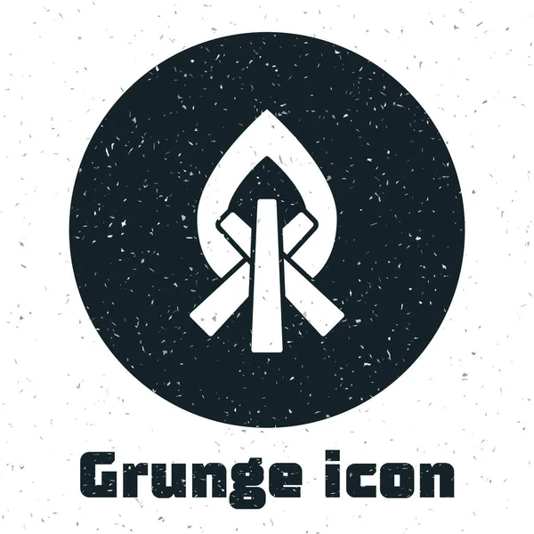 Grunge Campfire Ikon Isolerad Vit Bakgrund Brinner Brasa Med Trä — Stock vektor