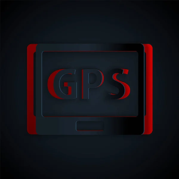 Papír Vágott Gps Eszköz Térkép Ikon Elszigetelt Fekete Háttér Papírművészeti — Stock Vector