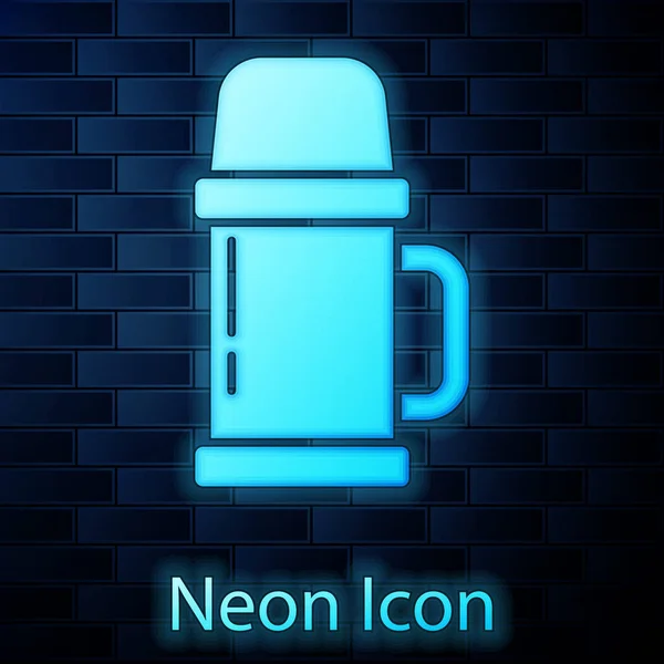 Leuchtende Neon Thermoskannen Ikone Isoliert Auf Backsteinwand Hintergrund Ikone Thermoflasche — Stockvektor