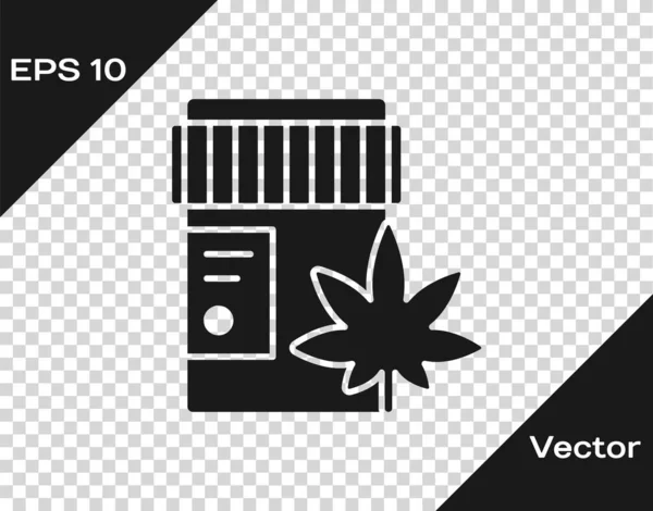 Flacon Médical Noir Avec Icône Marijuana Feuille Cannabis Isolé Sur — Image vectorielle