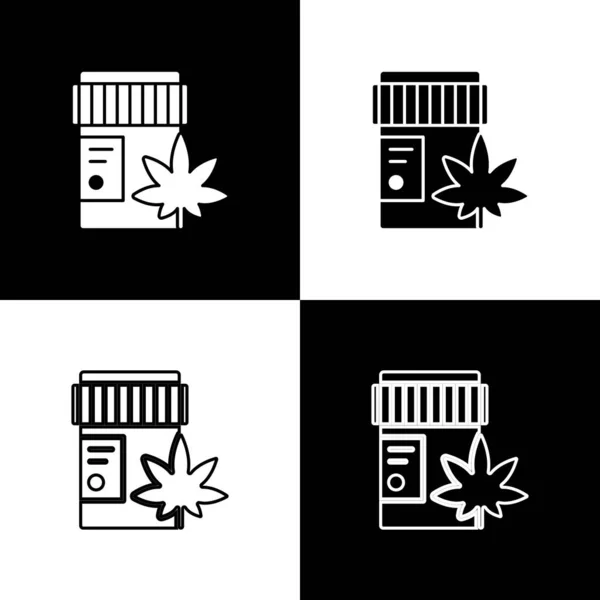 Set Medical Bottle Marijuana Cannabis Leaf Icon Isolated Black White — Stock Vector
