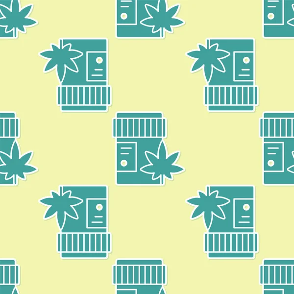 Bouteille Médicale Verte Avec Icône Marijuana Feuille Cannabis Isolée Motif — Image vectorielle