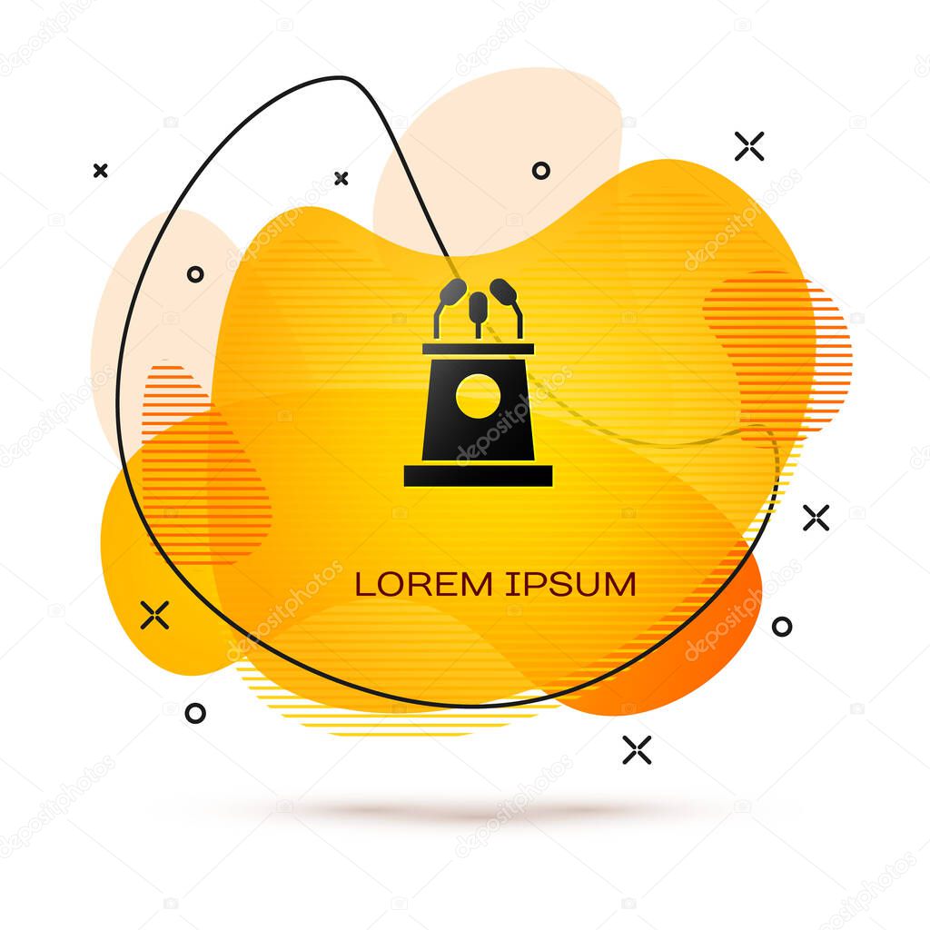 Black Stage stand or debate podium rostrum icon isolated on white background. Conference speech tribune. Abstract banner with liquid shapes. Vector Illustration.