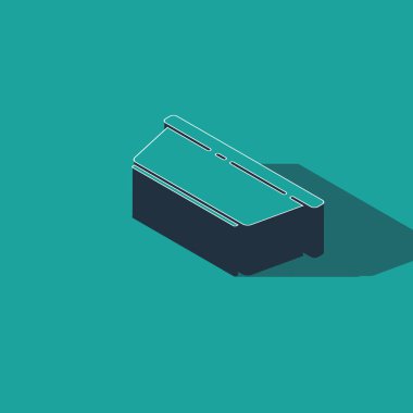 Yeşil arka planda izole edilmiş Isometric Plastik leğen simgesi. Sulu kase. Çamaşır yıkama, temizlik malzemeleri. Vektör İllüstrasyonu.