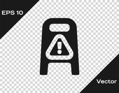 Kara Islak zemin ve temizlik ikonu şeffaf arkaplanda izole edildi. Temizlik hizmeti konsepti. Vektör İllüstrasyonu.