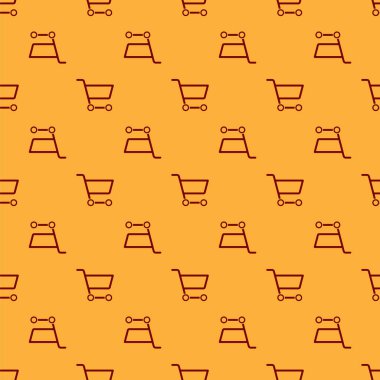 Kırmızı alışveriş arabası simgesi kahverengi arka planda izole edilmiş. İnternetten satın alma konsepti. Servis tabelası. Süpermarket sepeti sembolü. Vektör İllüstrasyonu.