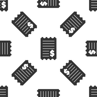 Gri kağıt kontrolü ve mali kontrol ikonu beyaz arka planda kusursuz desen izole etti. Kağıt baskı çeki, makbuz ya da fatura. Vektör İllüstrasyonu.