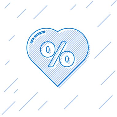 Mavi çizgi, beyaz arka planda izole edilmiş kalp ikonundaki yüzde indirim etiketi. Etiket alışverişi. Özel teklif işareti. İndirim kuponları sembolü. Vektör İllüstrasyonu.