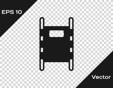 Siyah Sedye simgesi şeffaf arkaplanda izole edildi. Hastanenin tıbbi sedyesi. Vektör İllüstrasyonu.
